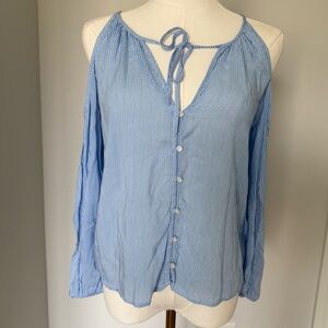 Divided H&M Blue and White Striped Cold Shoulder Peasant Women's Top Size 2